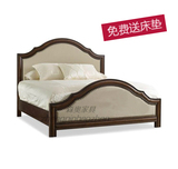 新款美式家具实木床 北欧真皮双人床欧美家具婚床卧室深色双人床