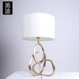 简约几何现代台灯 美式铜艺圆形客厅布罩设计师别墅酒店灯