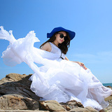 波西米亚长裙沙滩裙海边度假必备仙女群子夏装背心白色雪纺连衣裙