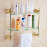 玻璃置物架化妆品架双层带毛巾杆金色玉石卫生间浴室欧式卫浴挂件