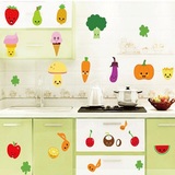 可爱卡通瓷砖玻璃贴厨房冰箱贴墙贴儿童贴纸墙壁水果面包蔬菜贴画
