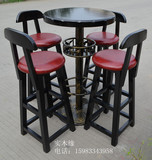 批发现货实木酒吧桌椅组合欧式铁艺碳化酒吧凳吧台椅高脚凳
