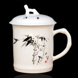 景德镇陶瓷茶杯创意杯子雪景700ml 礼品瓷 骨质瓷有带盖水杯 特价