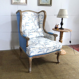 美式乡村复古老虎椅欧式简约客厅休闲椅法式实木布艺单人沙发现货