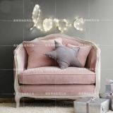 美式复古布艺沙发欧式法式现代粉色实木单人沙发欧式做旧双人沙发