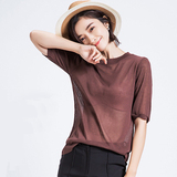 韩国代购春夏新款超薄透视短袖套头亚麻针织衫打底衫T恤女包邮