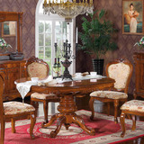 新款特价 欧式实木雕花餐桌椅组合 折叠餐桌 拉伸圆桌 橡木桌子