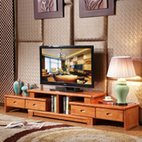 现代简约橡木实木可伸缩移动电视柜客厅电视柜茶几组合影视柜地柜