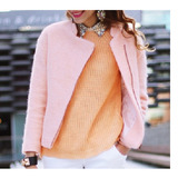 促销2015春季新款女装韩版淡粉色羊毛呢子短款外套甜美直筒小外套