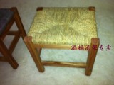 蒲草藤编实木方櫈纳凉小凳子柳桉木凳子方凳实木时尚凳创意藤椅