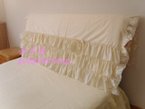 韩式公主布艺荷叶边米黄色纯棉床头罩床头套床头盖布床头软包