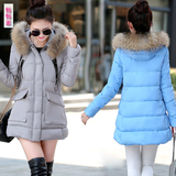 2016冬装新款韩版休闲羽绒棉衣女士中长款加厚外套毛领大码宽松潮