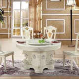 欧式大理石餐桌圆桌1.8米带转盘实木餐桌椅子组合1桌6椅现代特价
