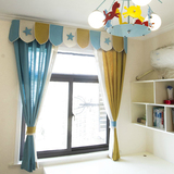 简约现代地中海蓝黄撞色棉麻布料客厅卧室书房儿童房飘窗窗帘成品