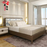 新中式双人床卧室实木床酒店简易1.8米布艺床田园现代样板房家具
