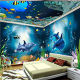 3D大型蓝色海洋壁画立体海底世界背景儿童房饭店酒吧KTV墙纸壁纸