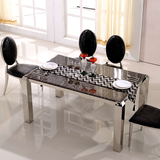 大理石餐桌椅组合 现代简约长方形餐桌4人小户型不锈钢餐桌椅组合
