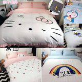 韩式水洗棉三四件套天竺棉可裸睡4件套卡通刺绣kt猫亲子床上用品