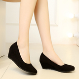老北京布鞋 坡跟女鞋黑色高跟工作鞋包跟职业工装鞋舒适通勤单鞋