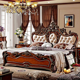 欧式新古典床 美式乡村床 法式酒店家具婚床别墅实木床1.8米深色