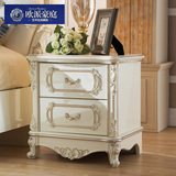 欧式床头柜 法式实木床头柜 新古典珠光白色雕花橡木床头储物柜