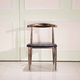 美式复古创意做旧铁艺家用咖啡厅餐椅牛角椅休闲餐椅耐用麻将椅