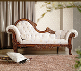 高档欧式实木贵妃椅 小户型客厅真皮美人榻 美式布艺单躺椅小沙发