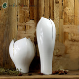 高温陶瓷手工玉兰叶花瓶白色超值桌上插花器摆件客厅艺术现代
