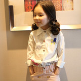 女童长袖衬衫2016春装新款童装韩版儿童休闲翻领字母印花白色衬衣