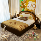 儿童床 皮床男孩女孩青少年卡通创意1.21.5米时尚床 悠嘻猴儿童床