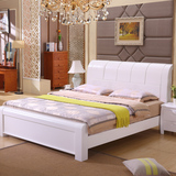 暮思 简约现代中式床1.8米白色全实木床橡木双人床1.5米婚庆家具