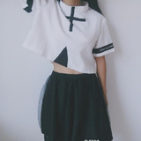 夏季女装韩国宽松学生印花短袖t恤短款韩版上衣长裙半身裙二套装