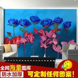 电视背景墙壁纸 欧式客厅卧室手绘油画墙纸 蓝色妖姬大型壁画墙布
