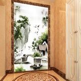 玄关走廊背景墙壁纸 现代中式大型壁画 3D立体山水墙纸 白色仙鹤