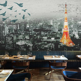 欧式复古建筑砖纹都市城市夜景壁纸餐厅网吧饭店酒吧墙纸大型壁画