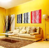 抽象黑白红树木简约客厅现代装饰画无框画 电视背景墙壁挂画三联