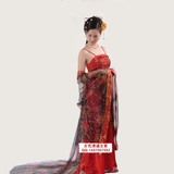 新款女士古装唐凤演出服摄影服装汉服古筝仙女装两件套红色彩纱