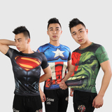 漫威超级英雄蜘蛛超人美国队长绿巨人紧身衣 男士运动修身短袖T恤