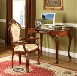 欧式卧室电脑桌美式实木写字书桌家用古典办公转角墙边雕花小桌椅
