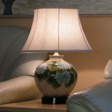 高档 经典艺术 荷花浮雕 客厅沙发 卧室床头 陶瓷台灯 布艺灯罩