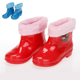 冬季短筒雨鞋中性防滑水鞋儿童胶鞋套鞋保暖大童特价学生男雨靴