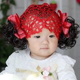 韩版婴儿童宝宝假发帽发饰发网发带百天周岁蝴蝶结拍照摄影大红色