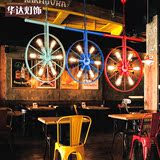 loft复古工业风创意个性餐厅酒吧美式乡村铁艺吧台艺彩色车轮吊灯