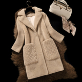2015新款欧洲站羊皮毛一体女装中长款羊羔毛皮草外套宽松真皮大衣