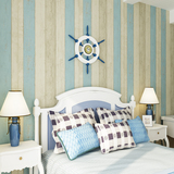百年墙纸地中海风格竖条纹复古蓝色怀旧木纹卧室客厅无纺布壁纸