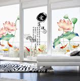 中国风墙贴水墨画书法字画卧室床头餐厅玻璃移门中式贴画贴纸荷花