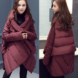 2015冬装新款韩版女装 时尚宽松大码斗篷型中长款羽绒服外套女潮