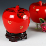 包邮 景德镇陶瓷器 中国红福字苹果花瓶摆件 创意家饰工艺品