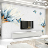 大型壁画手绘花卉蝴蝶墙纸 客厅电视背景墙现代中式沙发卧室壁纸