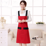韩版可爱防水加厚双口袋厨房工作做饭长款背带围裙